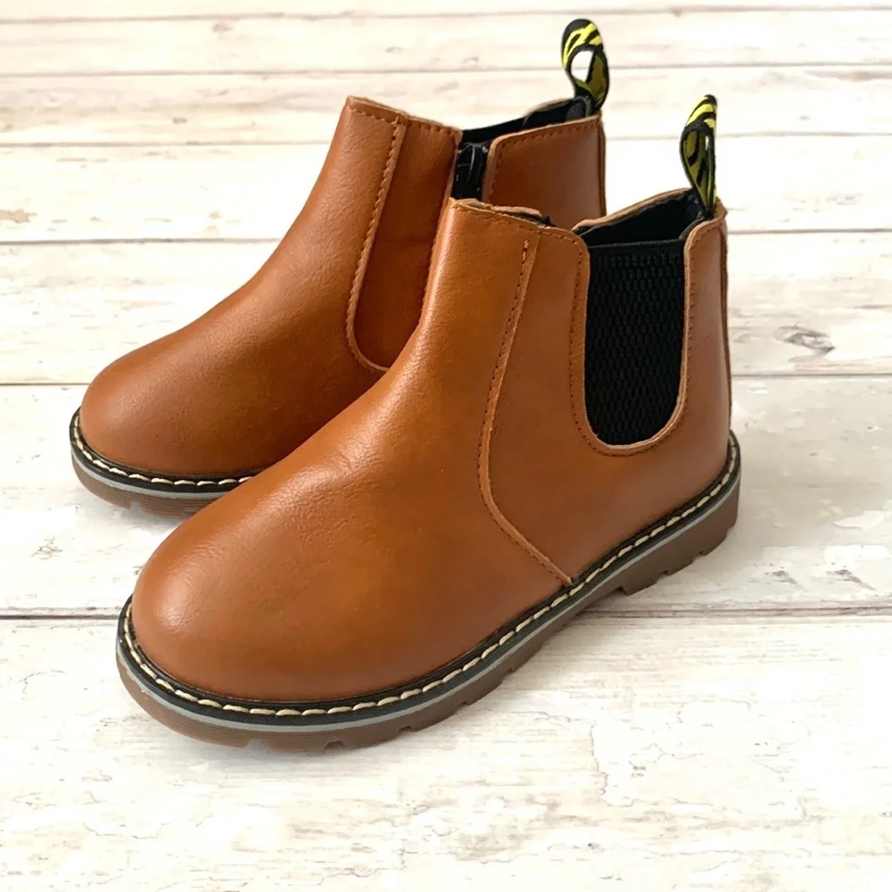 Girls Size 12 Brown Vegan Leather Chelsea Boots Side Zip Toddler Shoes NEW